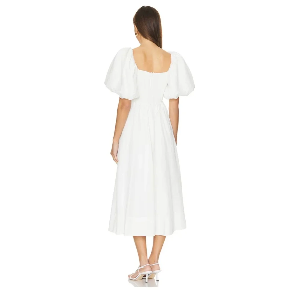 Revolve ASTR The Label Serilda Dress White Puff Sleeve Twist Front Midi Womens L - Picture 2 of 9